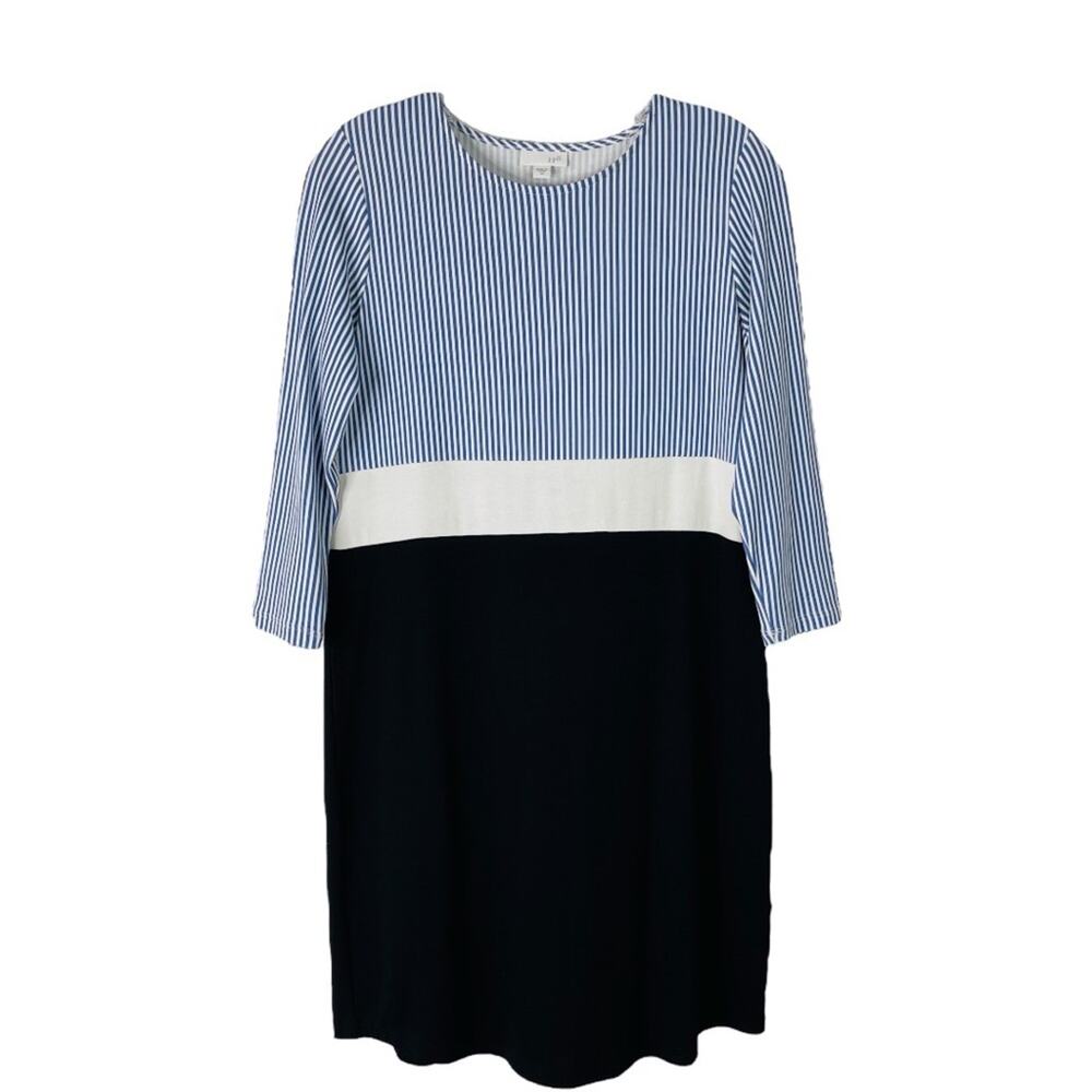 J. Jill blue white striped coastal nautical color block stretchy midi dress XS